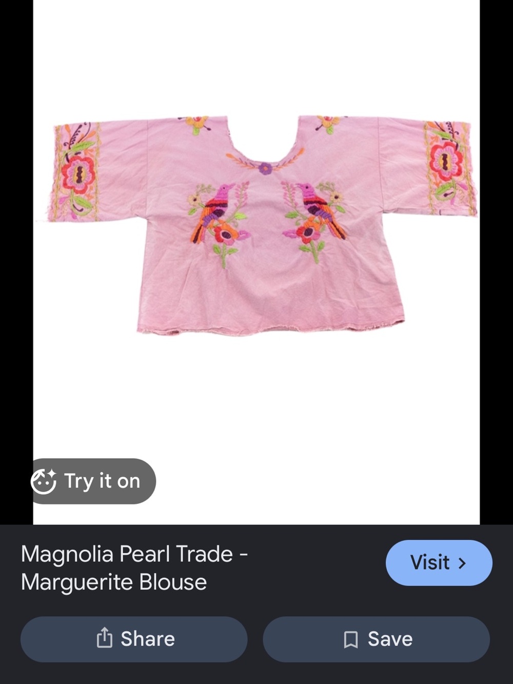 Magnolia Pearl Marguerite Blouse Pink Embroidered Bird Blouse